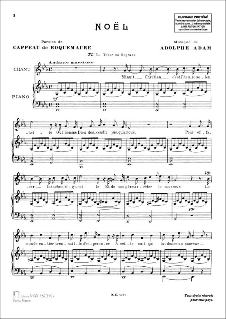 Minuit Chretien Soprano Ou Tenor-Piano